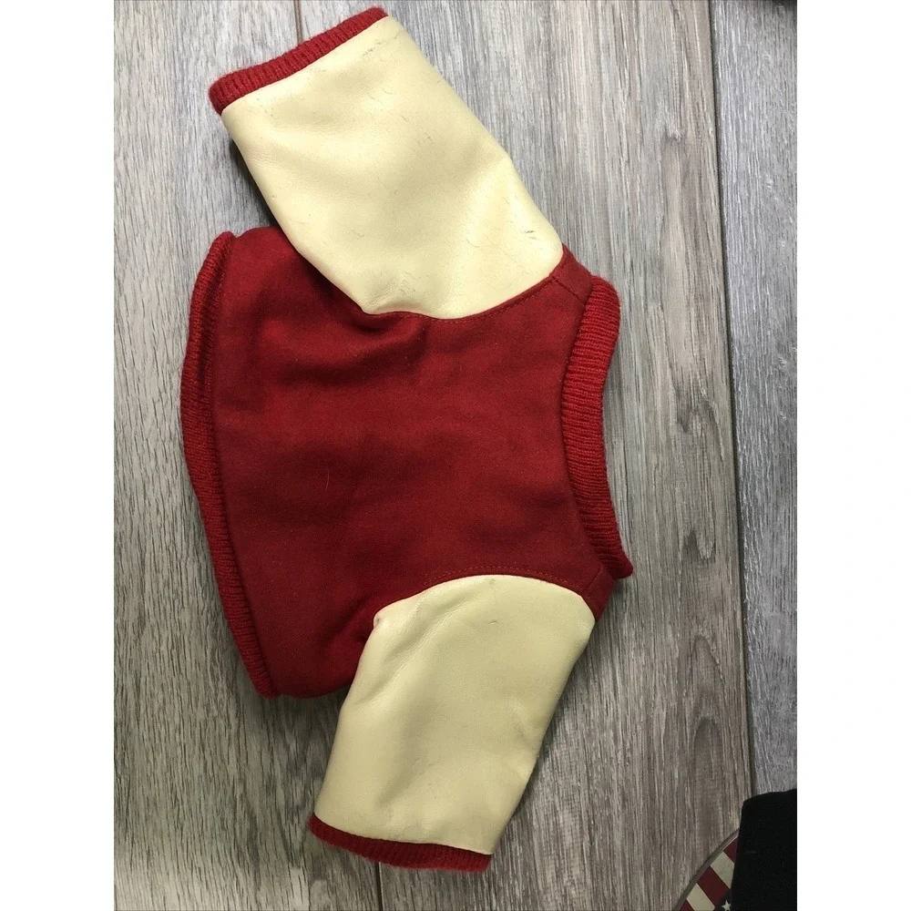 Miniature Red Wool Varsity Letterman Jacket for Pet or Doll Cream Sleeves Size S
